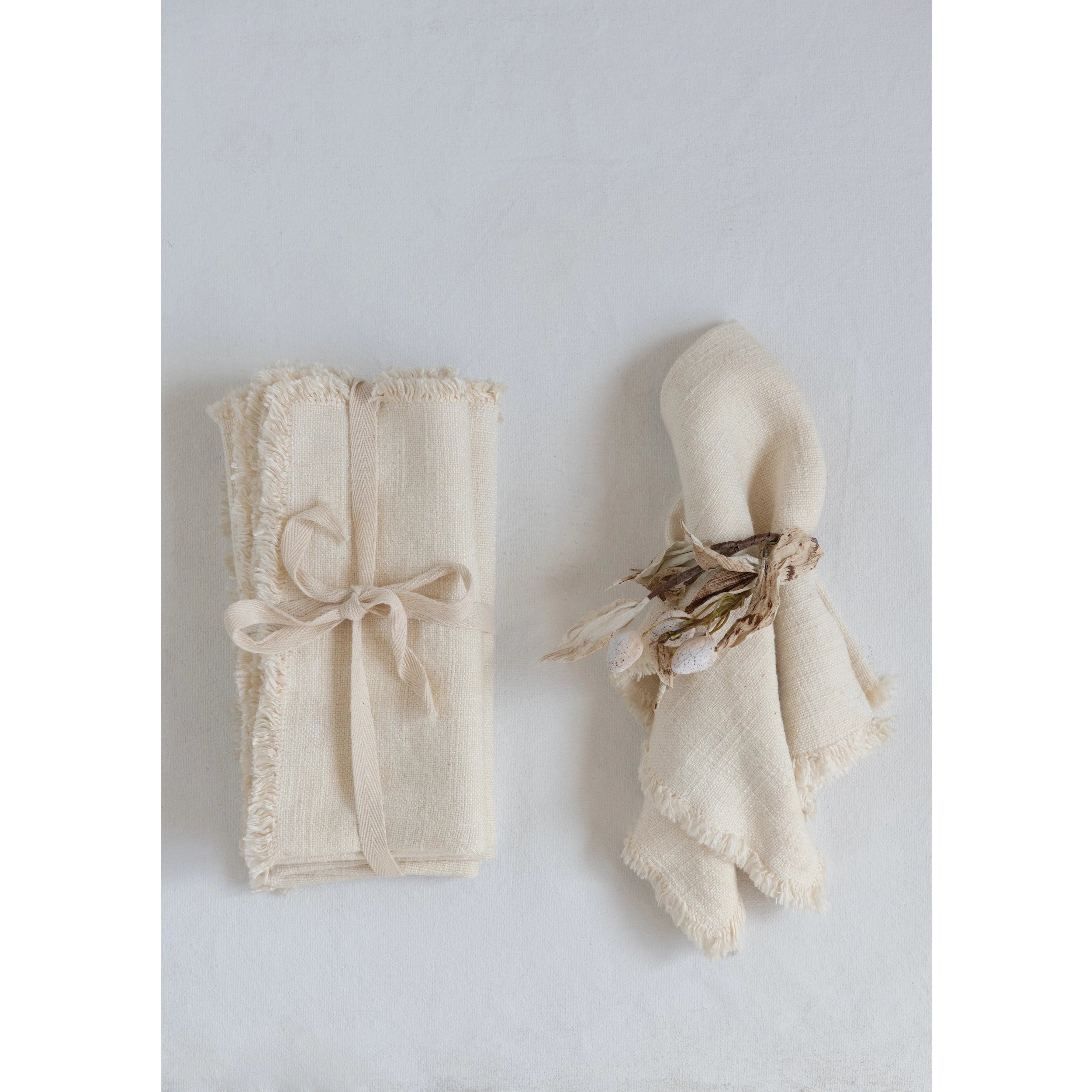Fringed Ivory Linen Napkins