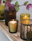 Amber, Green and Bronze Candle Holder Set