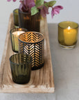 Amber, Green and Bronze Candle Holder Set