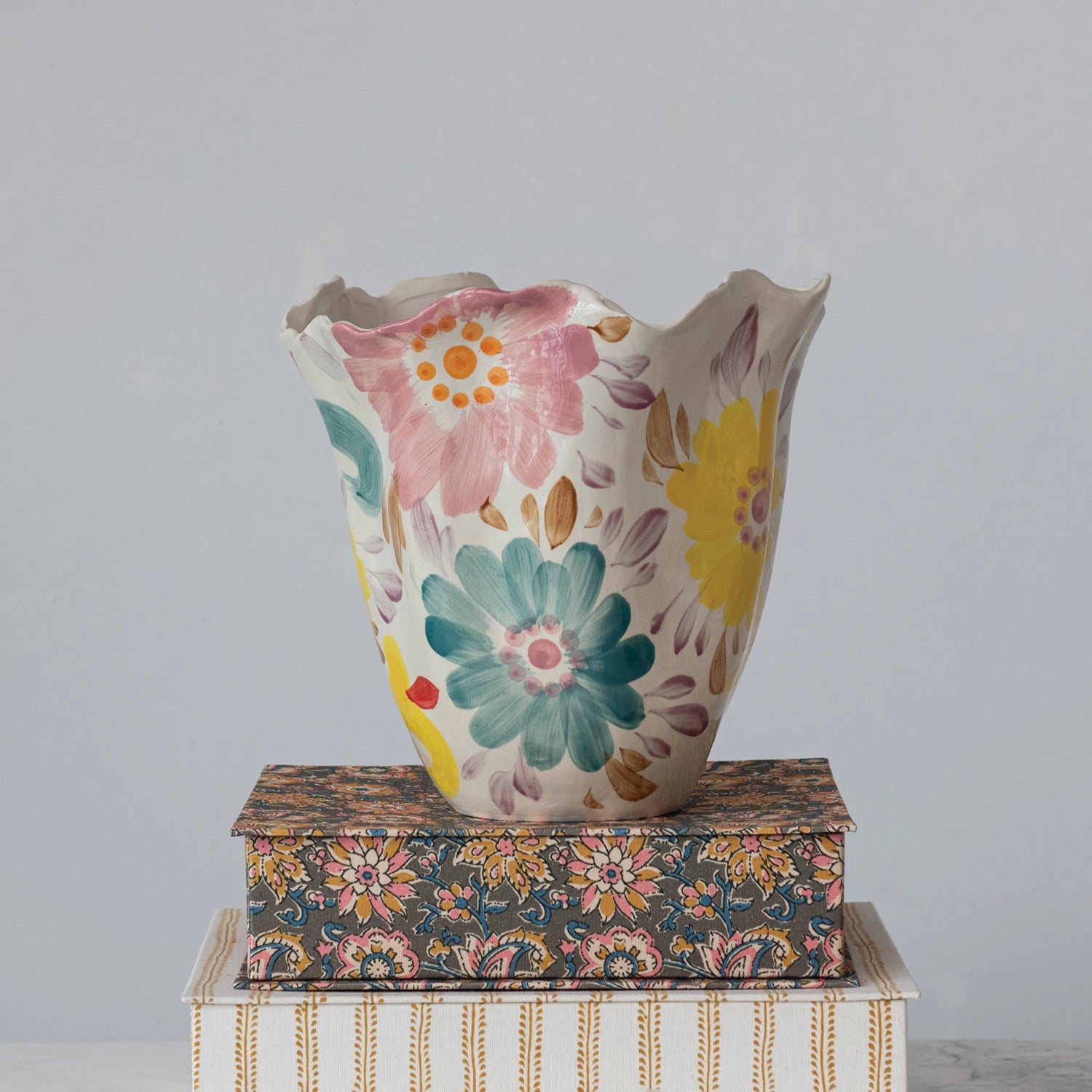 Hand Painted Ruffled Floral Vase