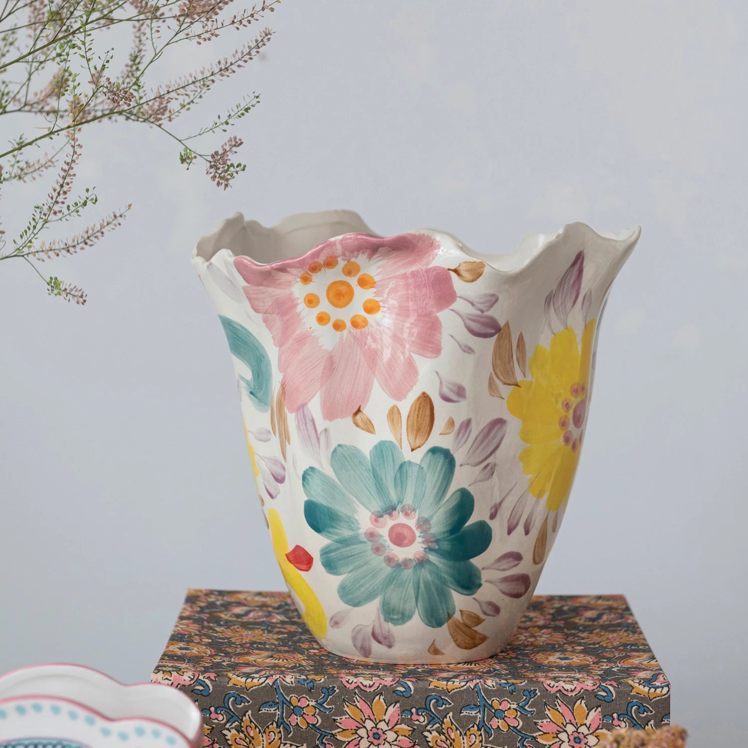Hand Painted Ruffled Floral Vase