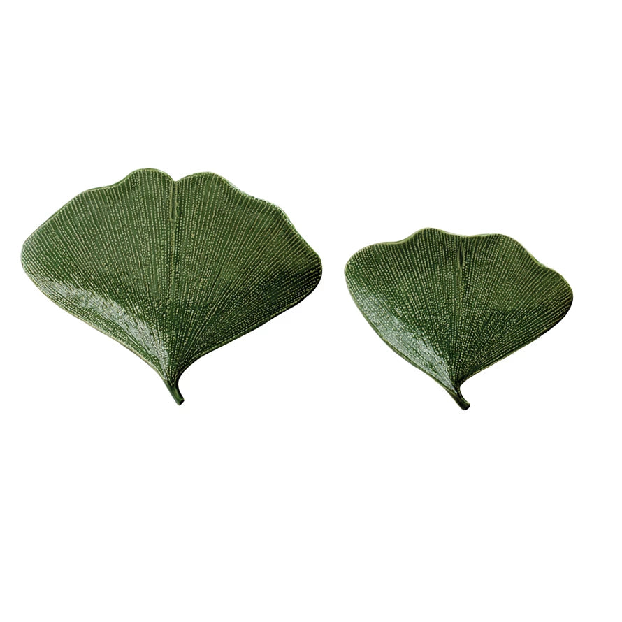Leaf Shaped Plates – Green Stoneware Ginkgo Leaf Plates (Set of 2)