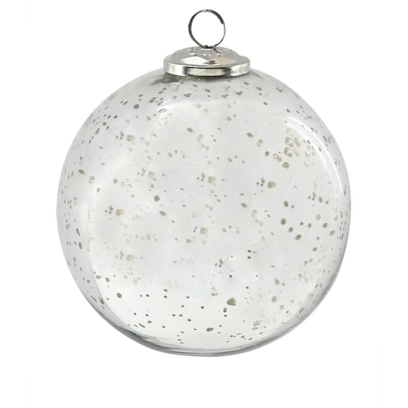 Mercury Glass Ball Ornament in White and Clear 6"