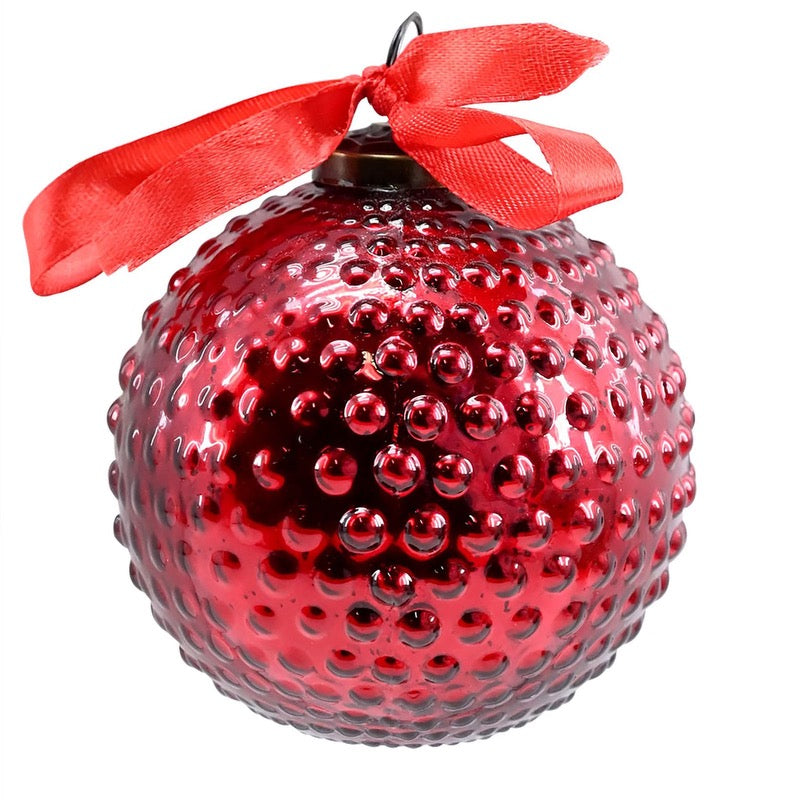 Round Hobnail Ruby Glass Ornament