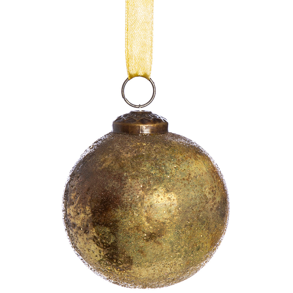 Glass Ball Ornament in Burnished Gold
