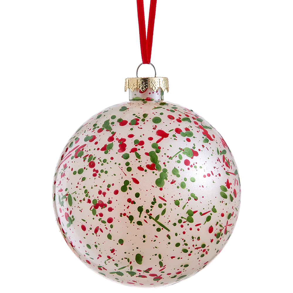Red, White and Green Speckled Glass Ornament