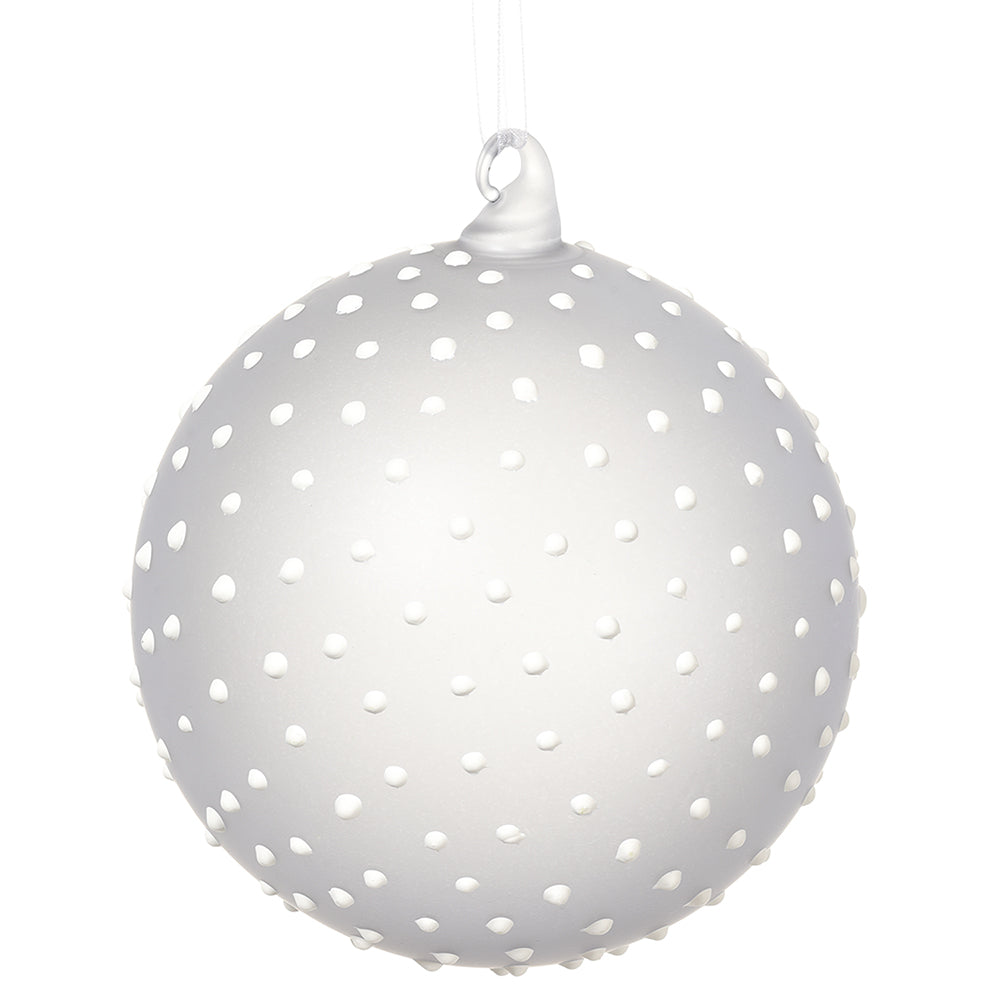 White Glass Dotted Ornament 4.75"