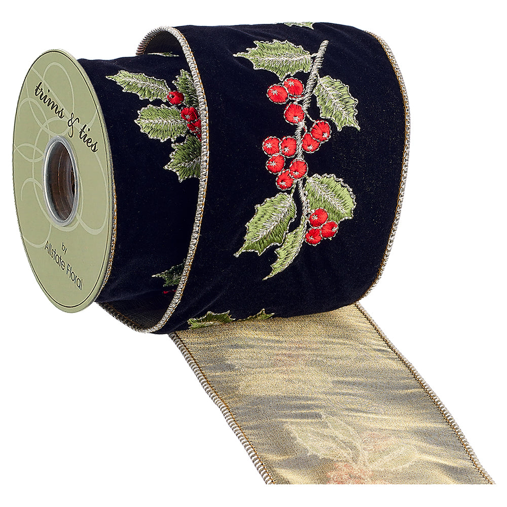 Holly Berry Velvet and Satin Ribbon