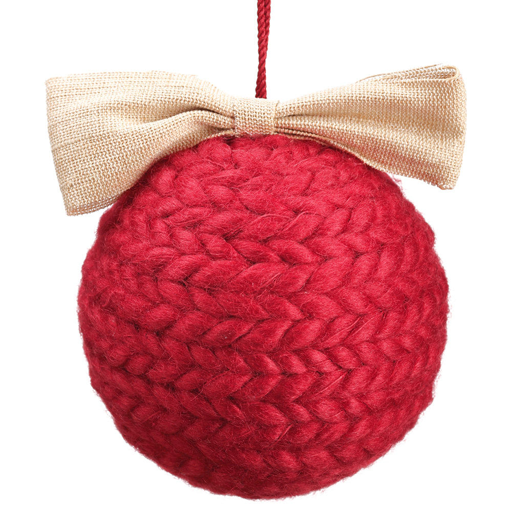 Braided Yarn Ornament Red 4"