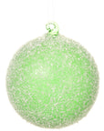 Glass Ball Ornament in Bright Green with Snowflakes 4"