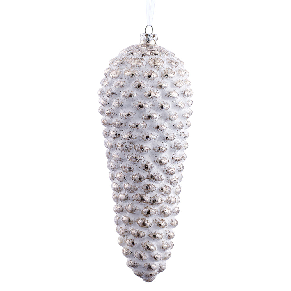 White Glass Pine Cone Ornament