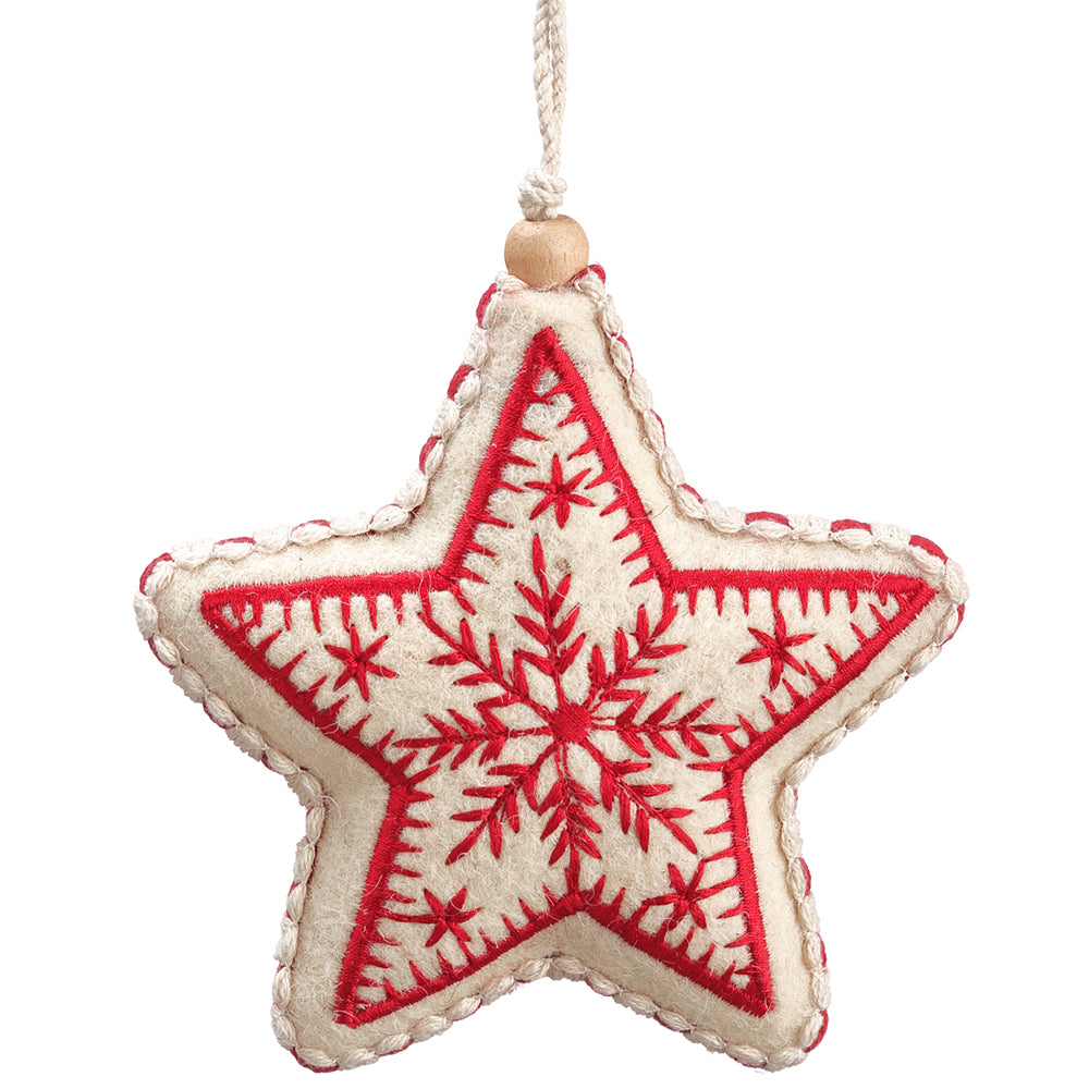 Red Snowflake Embroidered Ornaments Star