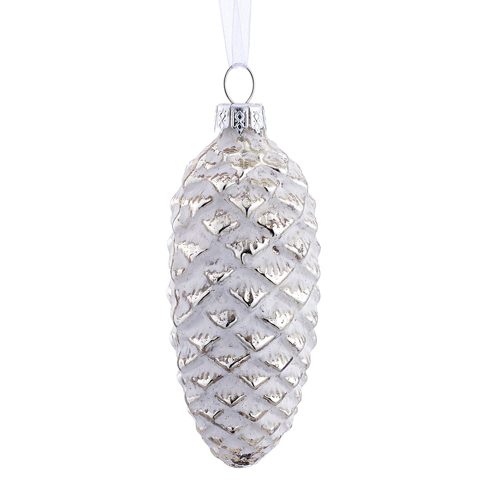 Silver Glass Pine Cone Ornament