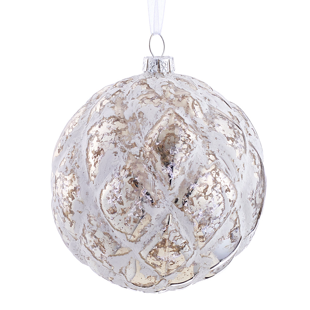 Frosted Glass and Gold Ball Ornament