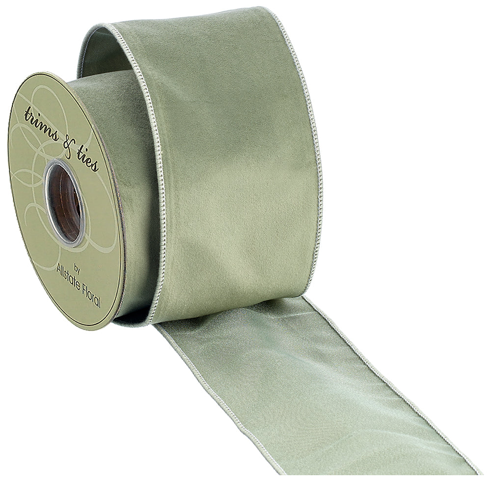 Velvet Ribbon in Sage Green 4"