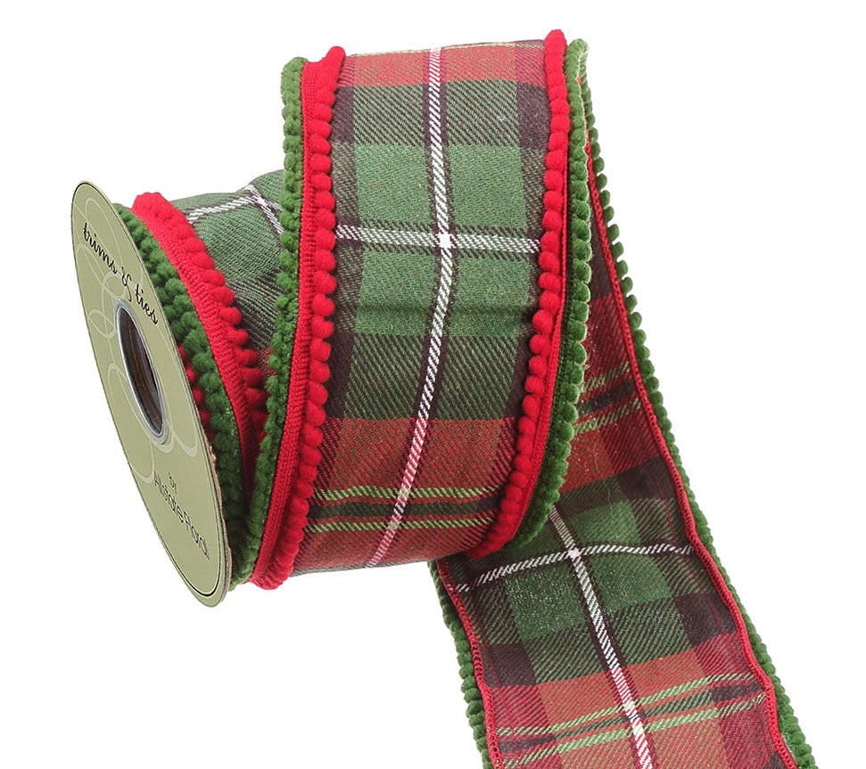 Plaid Pompon Ribbon