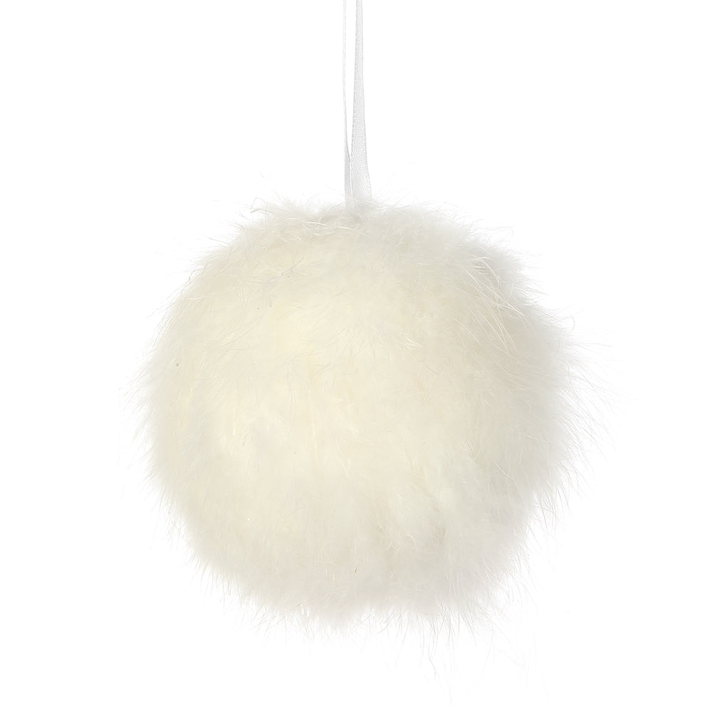 Ball Ornament in White Fur 4.3"