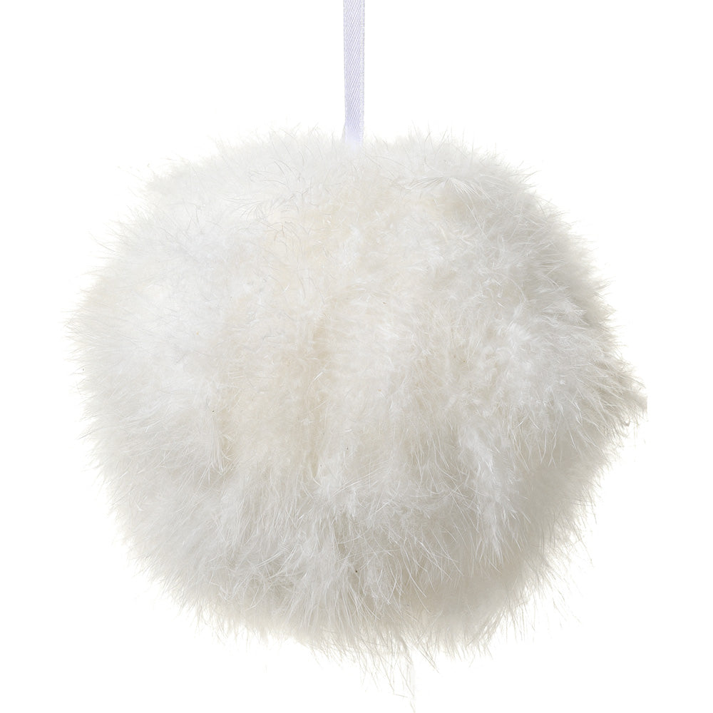 Ball Ornament in White Fur 5.9"