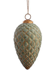 Velour Green and Gold Glass Ornaments Pine Cone 6"