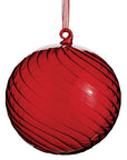 Glass Ball Swirl Ornament in Bright Red 6"