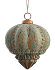 Velour Green and Gold Glass Ornaments Finial 5"