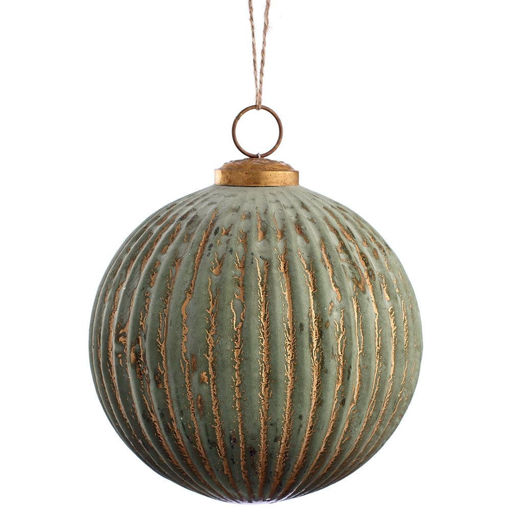 Velour Green and Gold Glass Ornaments Ball 5"