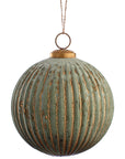 Velour Green and Gold Glass Ornaments Ball 5"