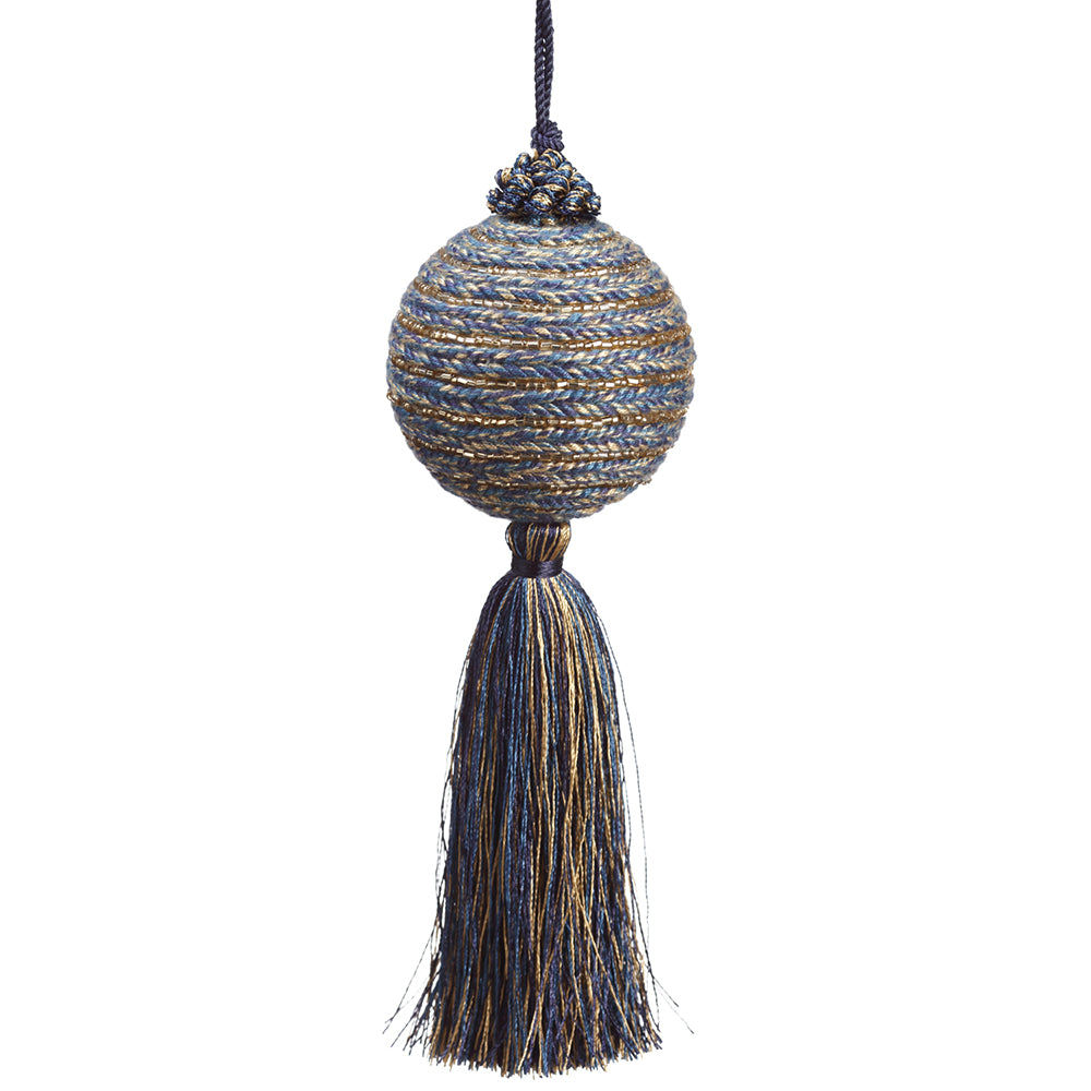 Woven Blue and Gold Ball Tassel