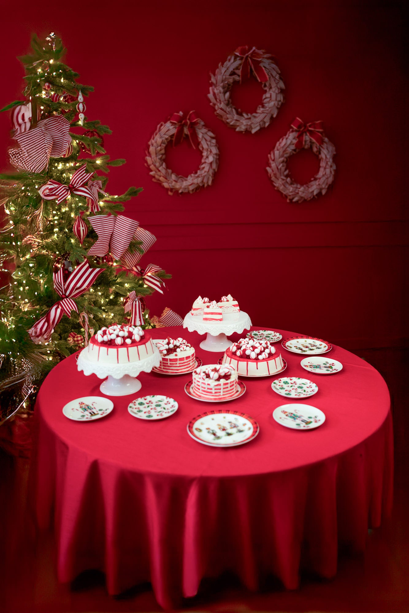 red and white Christmas decorations, candy cane theme