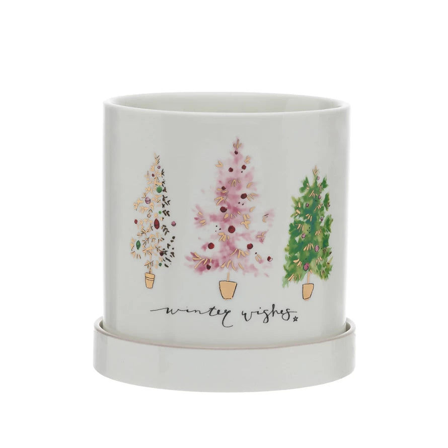 Festive Christmas Tree Planter with Saucer