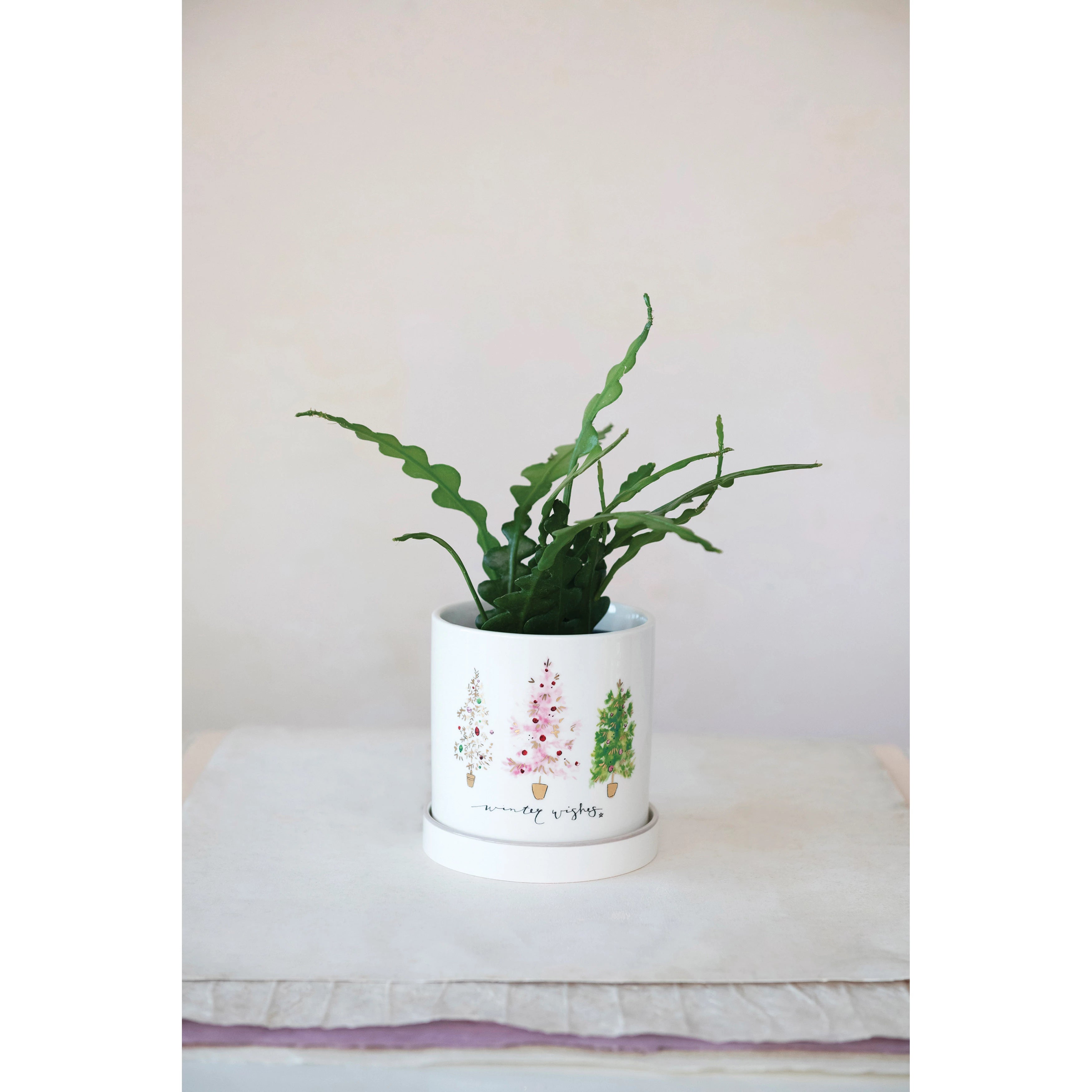 Festive Christmas Tree Planter with Saucer