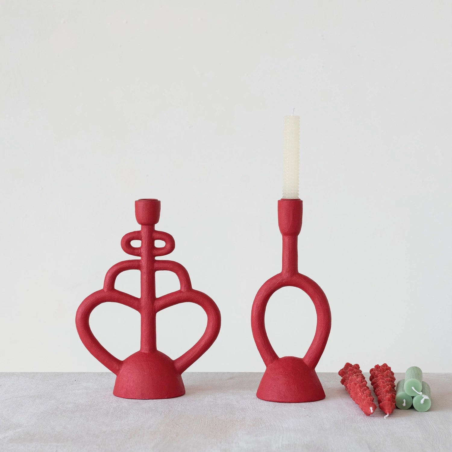 Matte Red Decorative Candle Holders