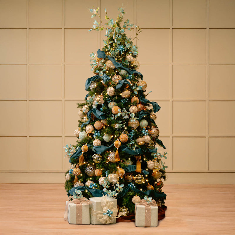christmas tree themes - gold and teal christmas decorations