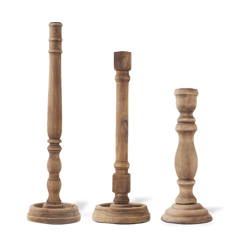 Tall Wooden Candle Holder Set