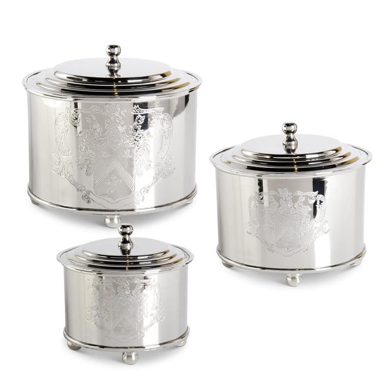 Silver Metallic Crest Containers With Lids