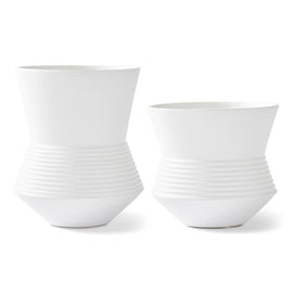 Matte White Ribbed Ceramic Pots