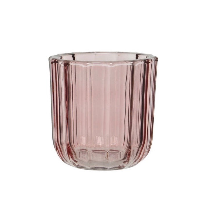 Ribbed Tea Light Holder in Pink or Clear