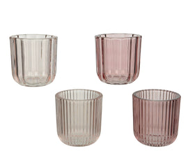 Ribbed Tea Light Holder in Pink or Clear