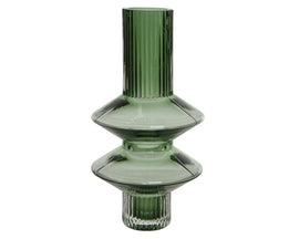 Inverted Green Glass Relief Vase