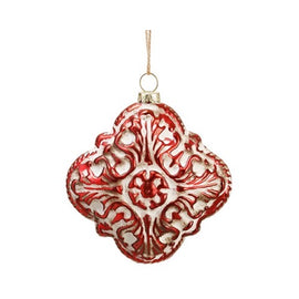 Red and White Glass Medallion Ornament