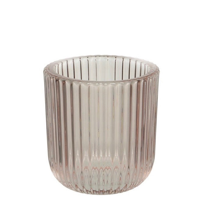 Ribbed Tea Light Holder in Pink or Clear