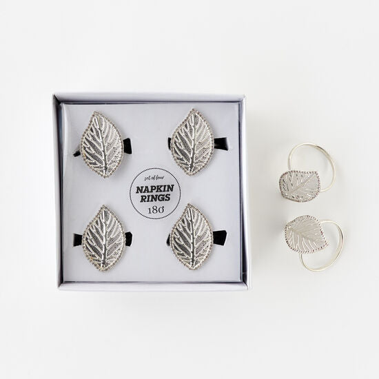 Silver Leaf Napkin Ring Set