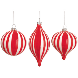 Candy-Striped Glass Ornament set of three