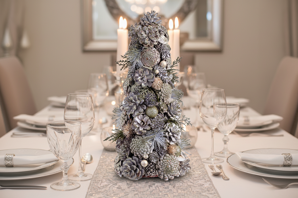 Winter Pine Cone Topiary Tree