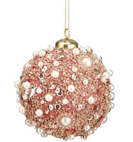 Sequin and Pearl Ball Ornament in Pink Ball