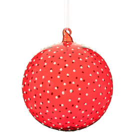 Red Glass Dotted Ornament 6"