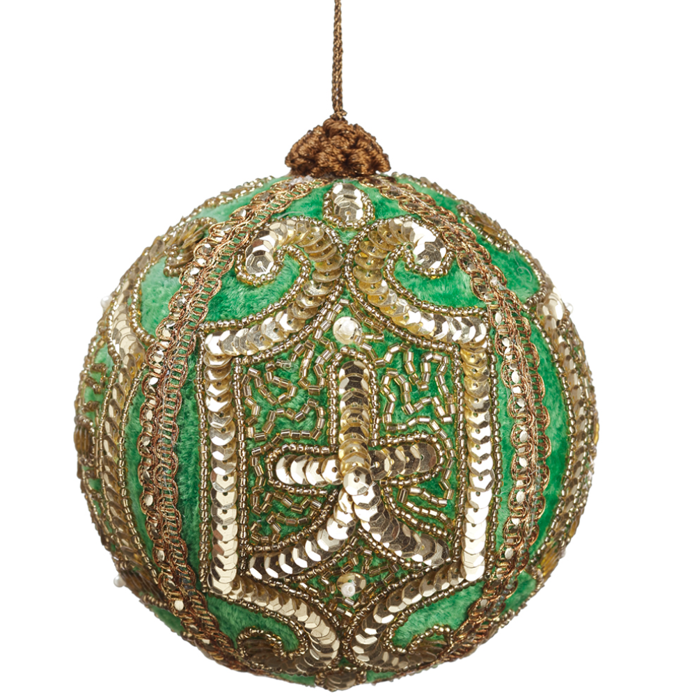 Green and Gold Zari Ball Ornament