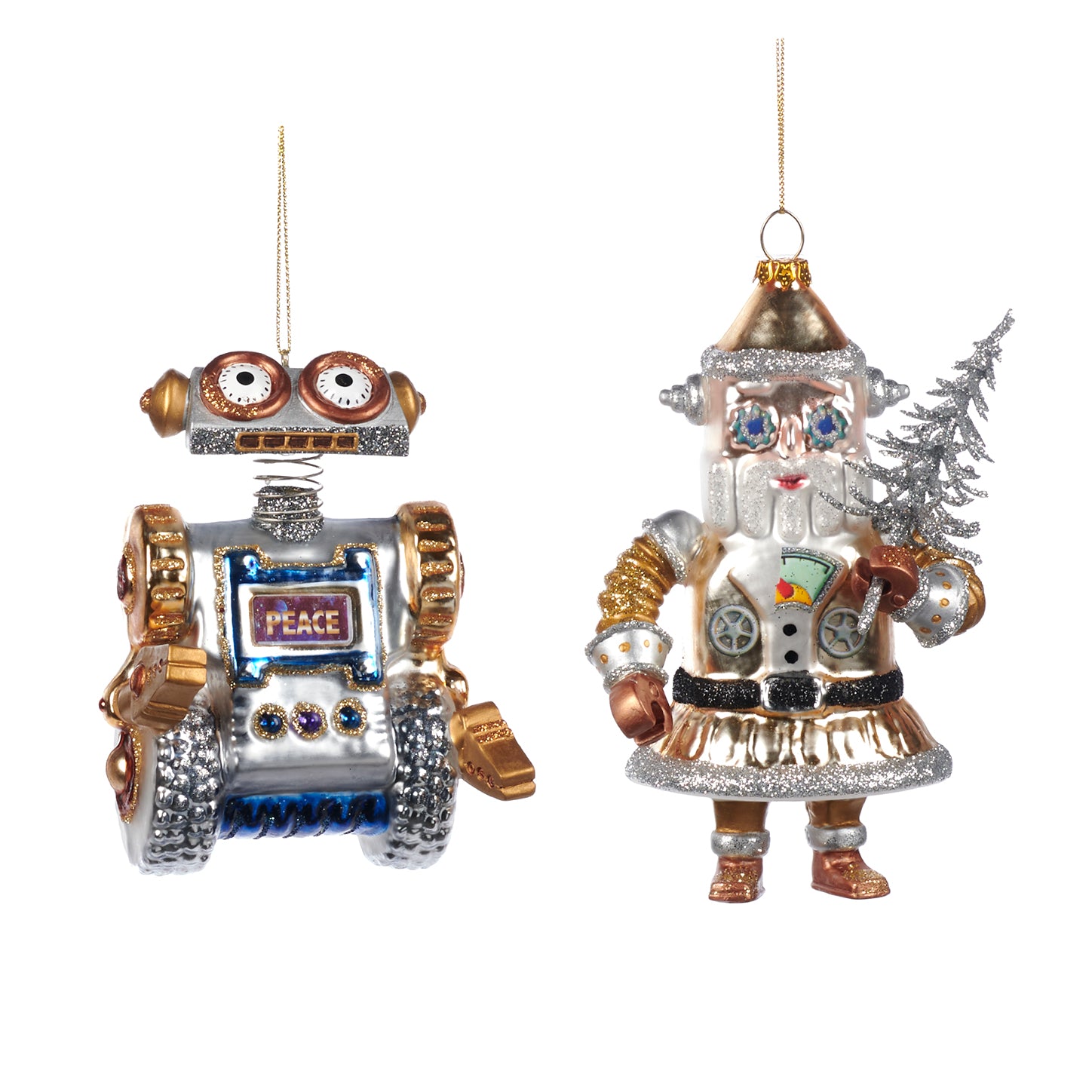 Glass Santa Robot Ornaments