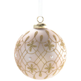 Glass Ball Jeweled Ornament in Champagne Gold