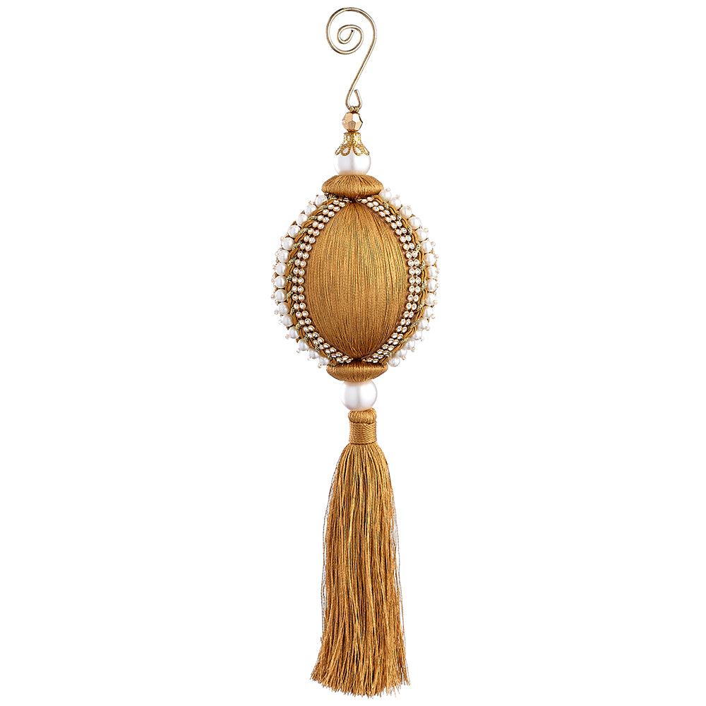 Gold Silk and Pearl Finial Ornament